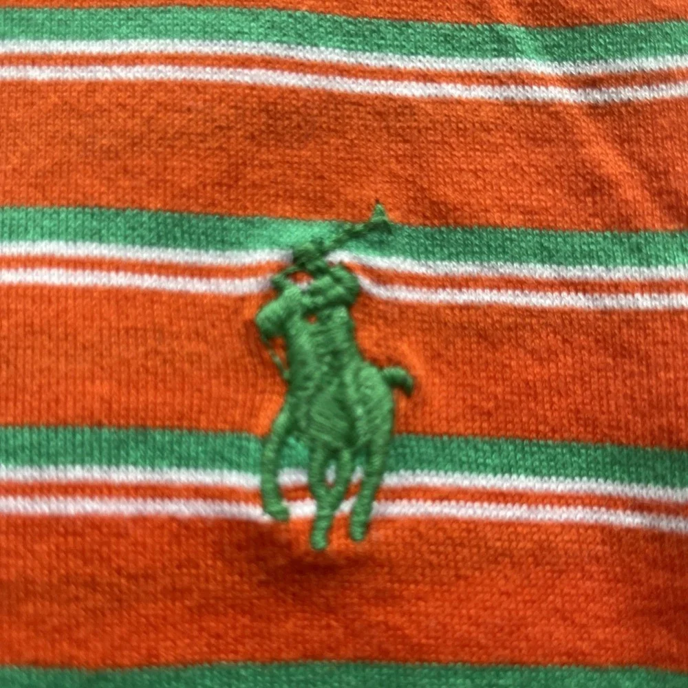 Ralph Lauren Polo Golf Polo Mens Large Orange Green Striped Pima Cotton Preowned